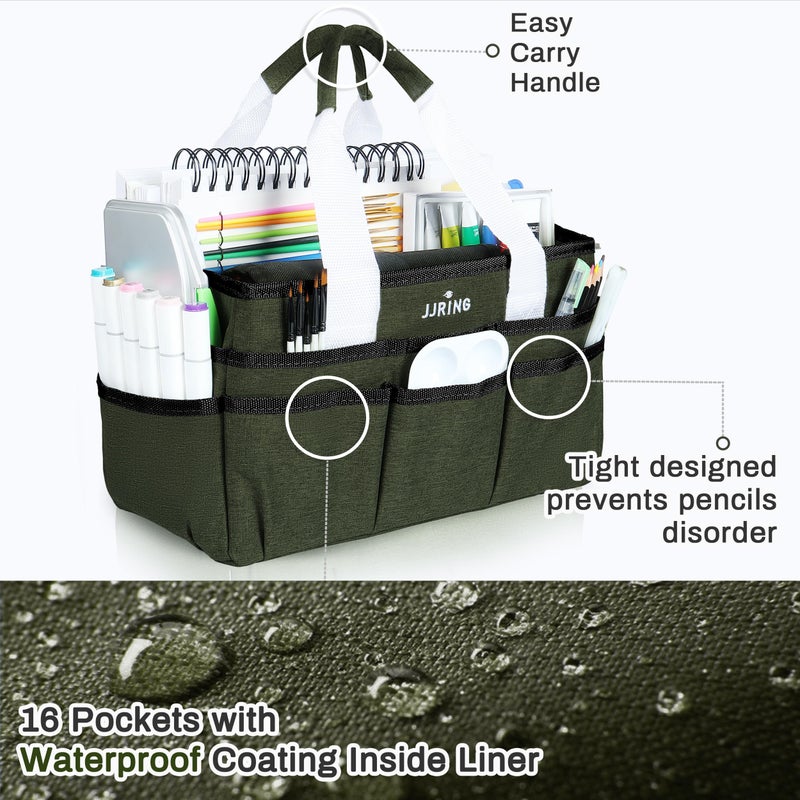 JJRING Craft Organizer Tote Bag  Art Storage Caddy with Multiple Pockets  Sap Green Sewing Bag for Art  Craft  Scrapbooking  Medical  and Office Supplies Storage - Image 4